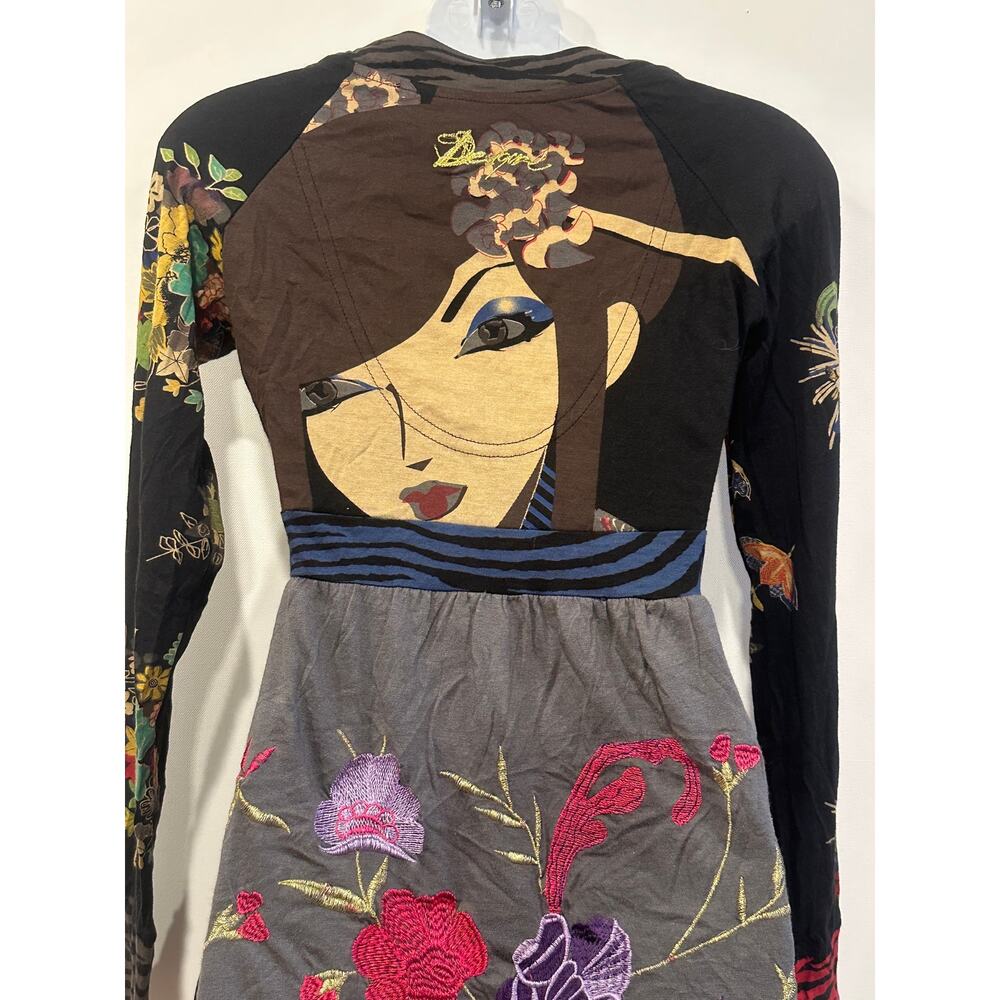 Desigual Vintage Y2K Geisha Pop Art Graphic Bubble Hem Long Sleeve Dress S - Picture 9 of 9
